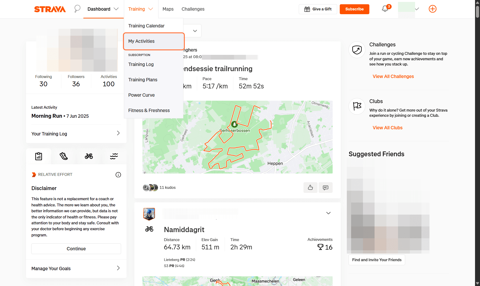 Open your Strava activity list