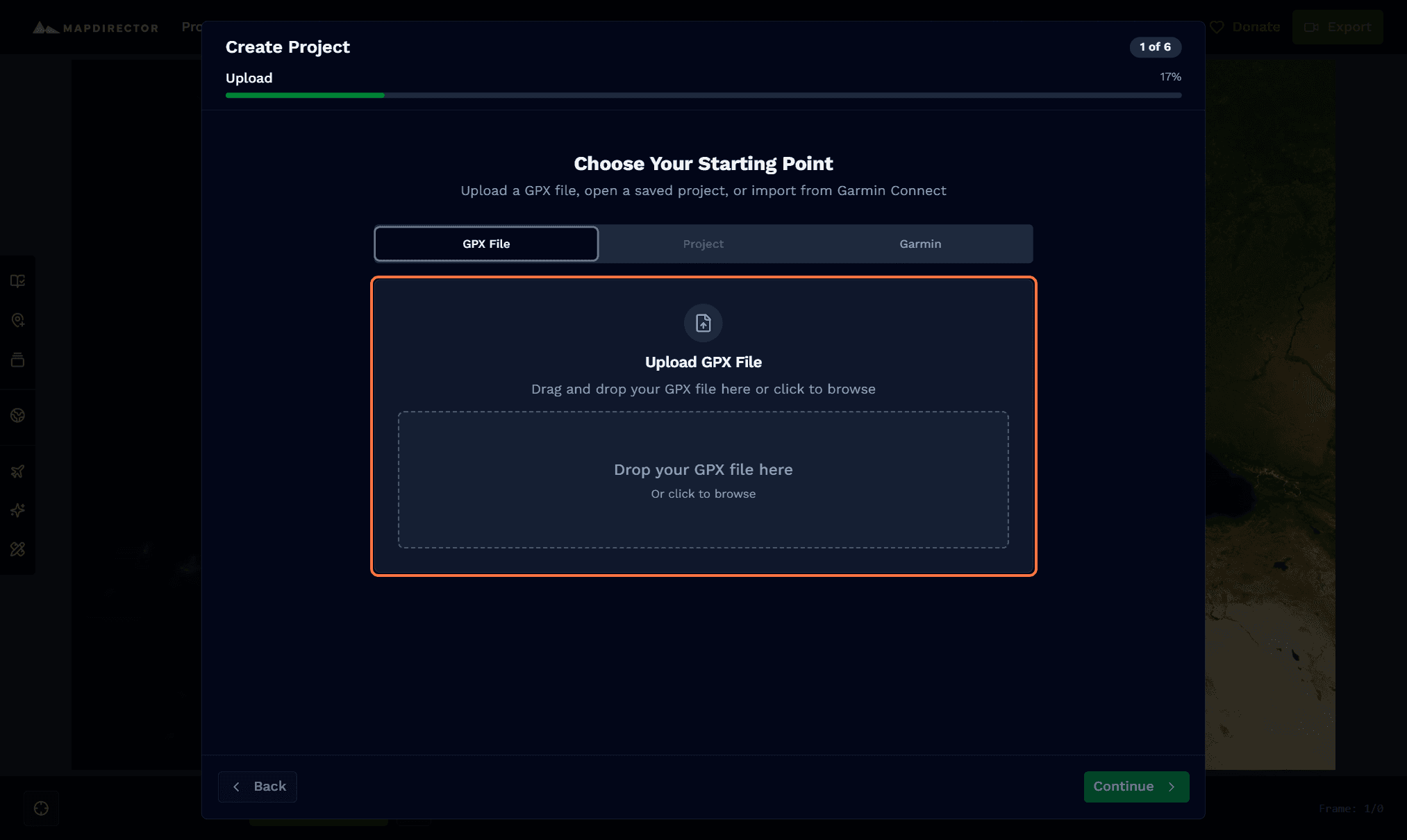Upload the GPX file to Mapdirector